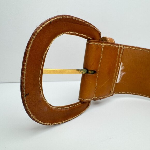 Leather Tan Camel Brown Belt Spain Womens Vintage  Size L - Picture 5 of 10